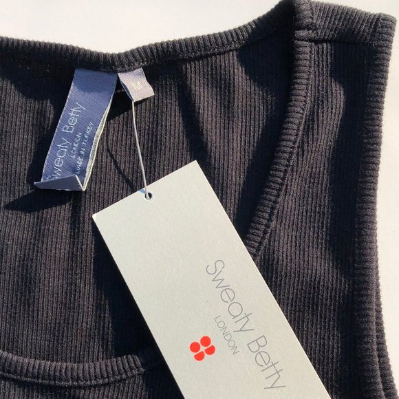 Sweaty Betty London Mantra Yoga Vest Ribbed Scp Neck Tank Top Poly Blk Sz M NWT - Picture 9 of 10